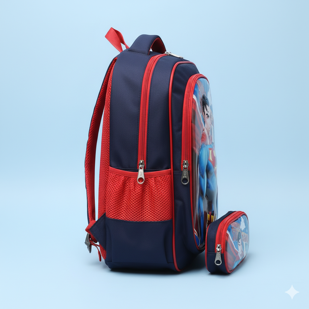 KIT X3 MALETA RUEDAS + CARTUCHERA + LONCHERA SUPERMAN