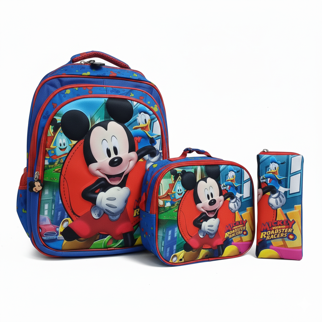 KIT X3 MALETA + CARTUCHERA + LONCHERA MICKEY