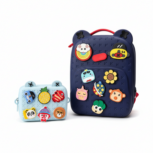 KIT X2 MALETA RIGIDA + LONCHERA + PINES AZUL