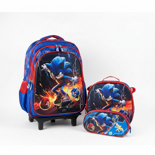 KIT X3 MALETA RUEDAS + CARTUCHERA + LONCHERA SONIC 1