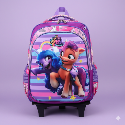 KIT X3 MALETA DOBLE RUEDAS + CARTUCHERA + LONCHERA MY PONY