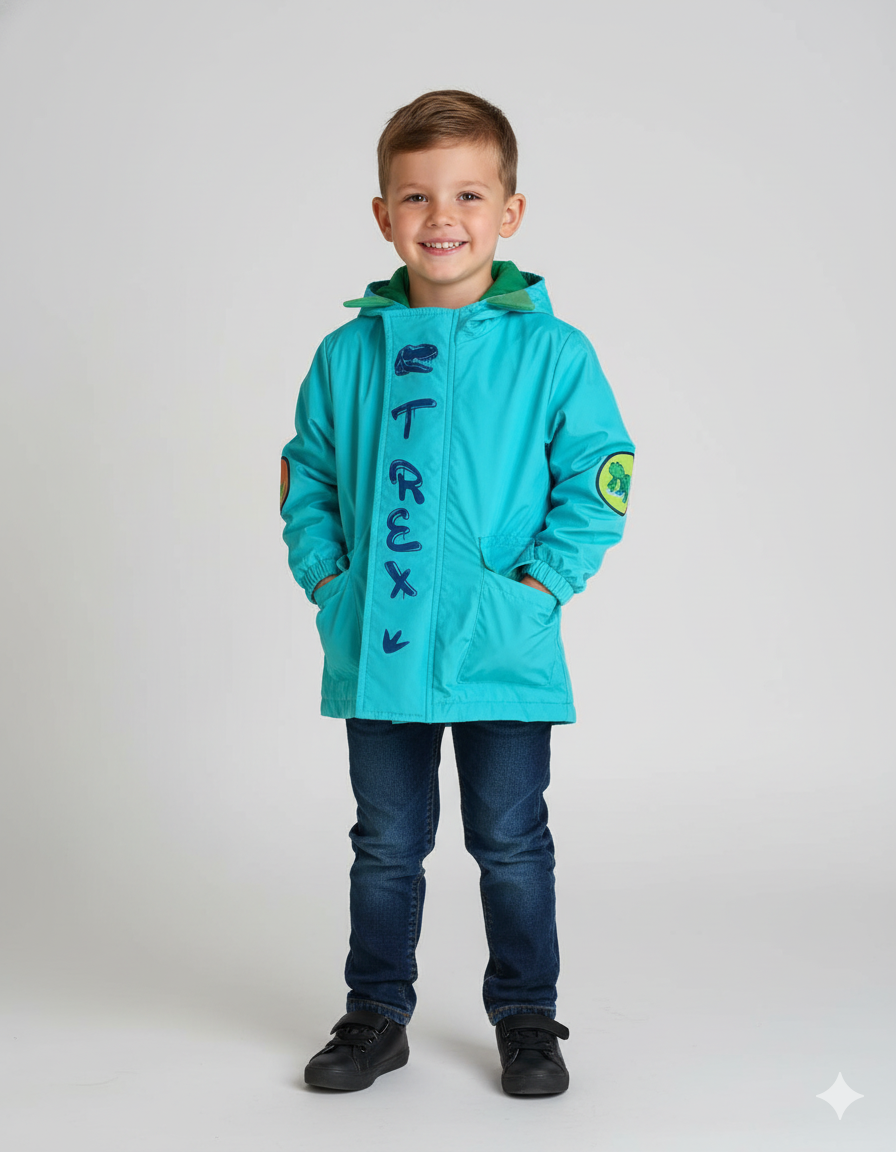 CHAQUETA IMPERMEABLE DINOSAURIO VERDE