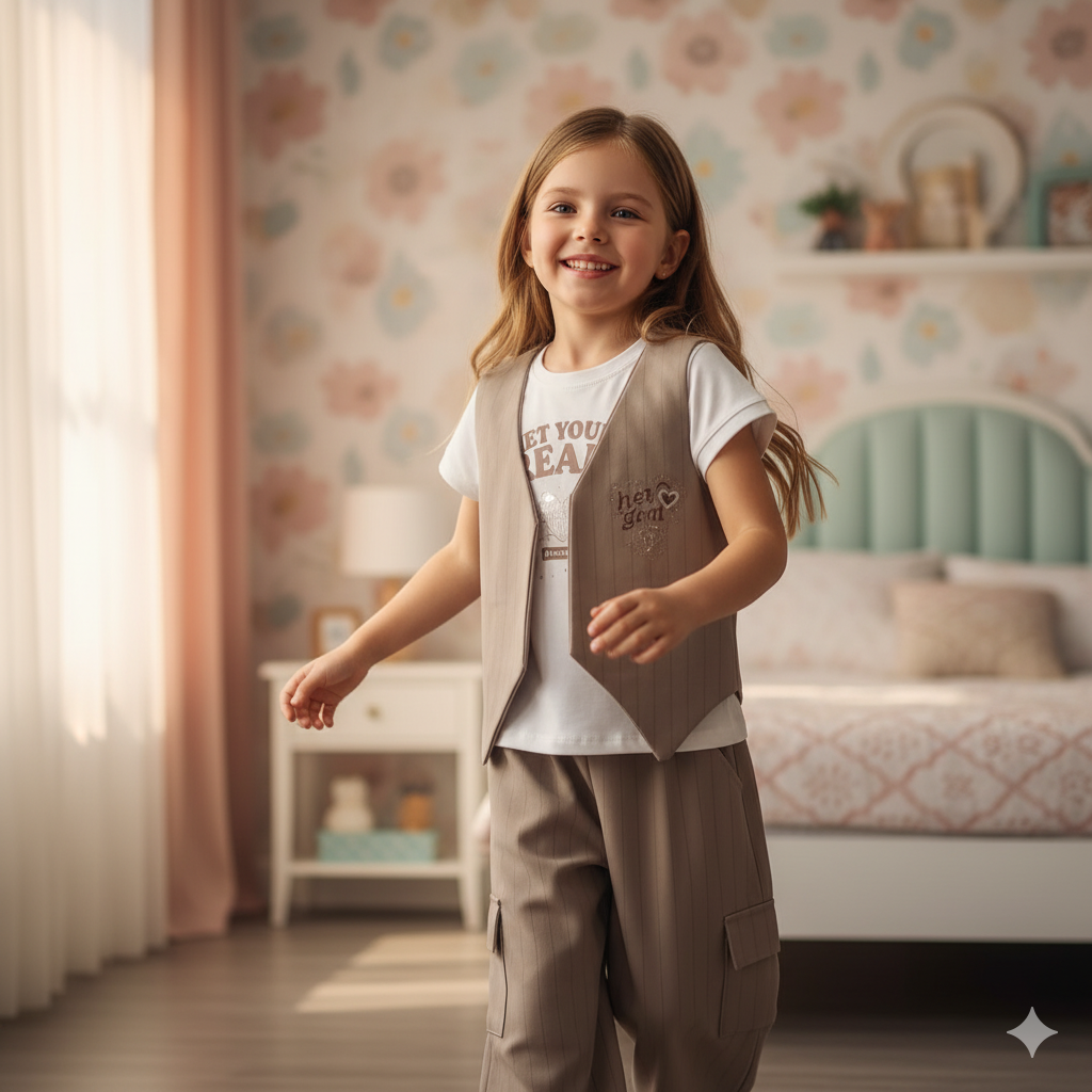 CONJUNTO 3 PIEZAS  CHALECO BEIGE