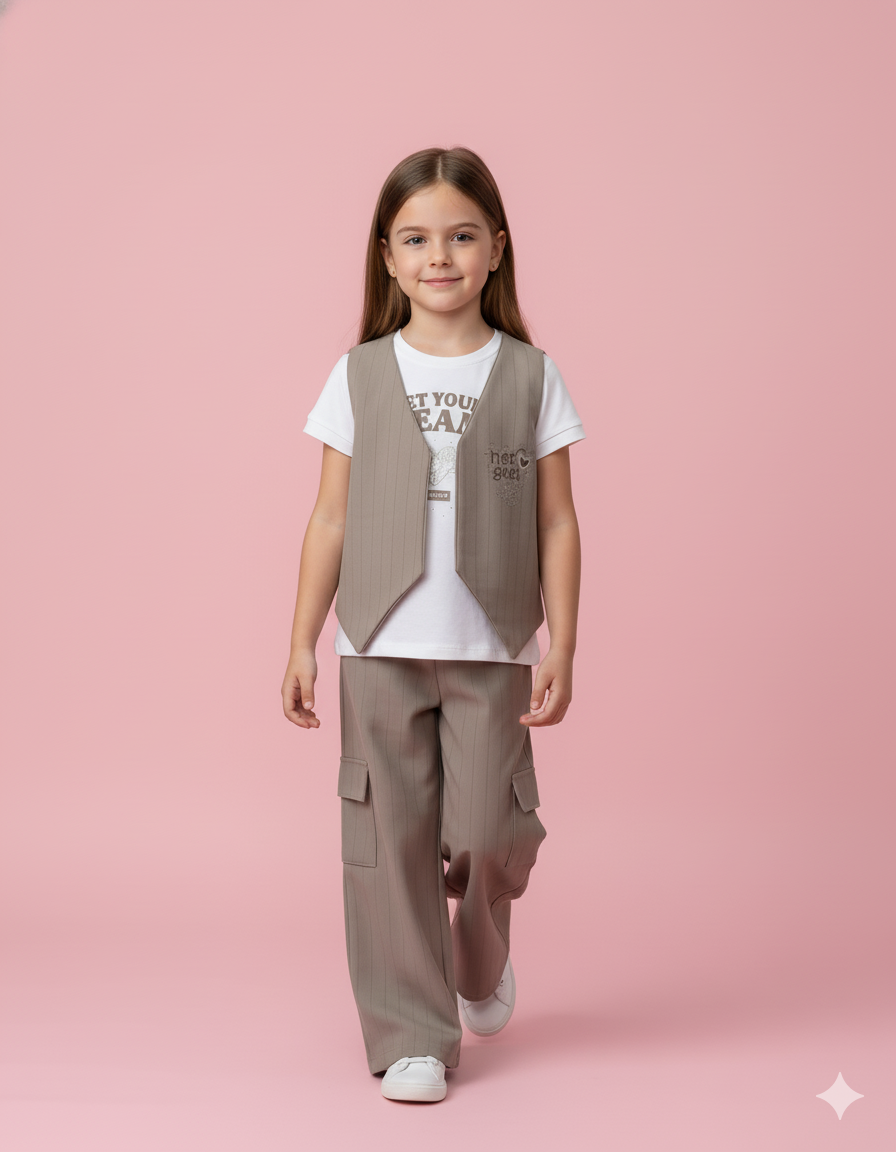 CONJUNTO 3 PIEZAS  CHALECO BEIGE