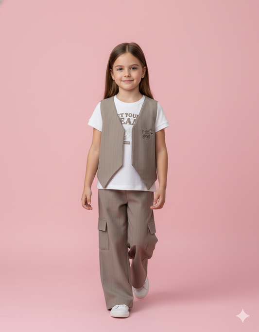 CONJUNTO 3 PIEZAS  CHALECO BEIGE