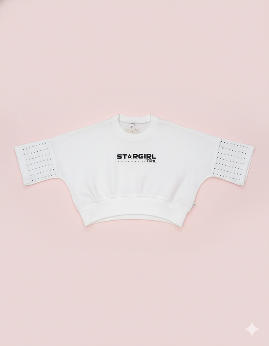 BLUSA BLANCA STARGIRL CROP CON BRILLOS