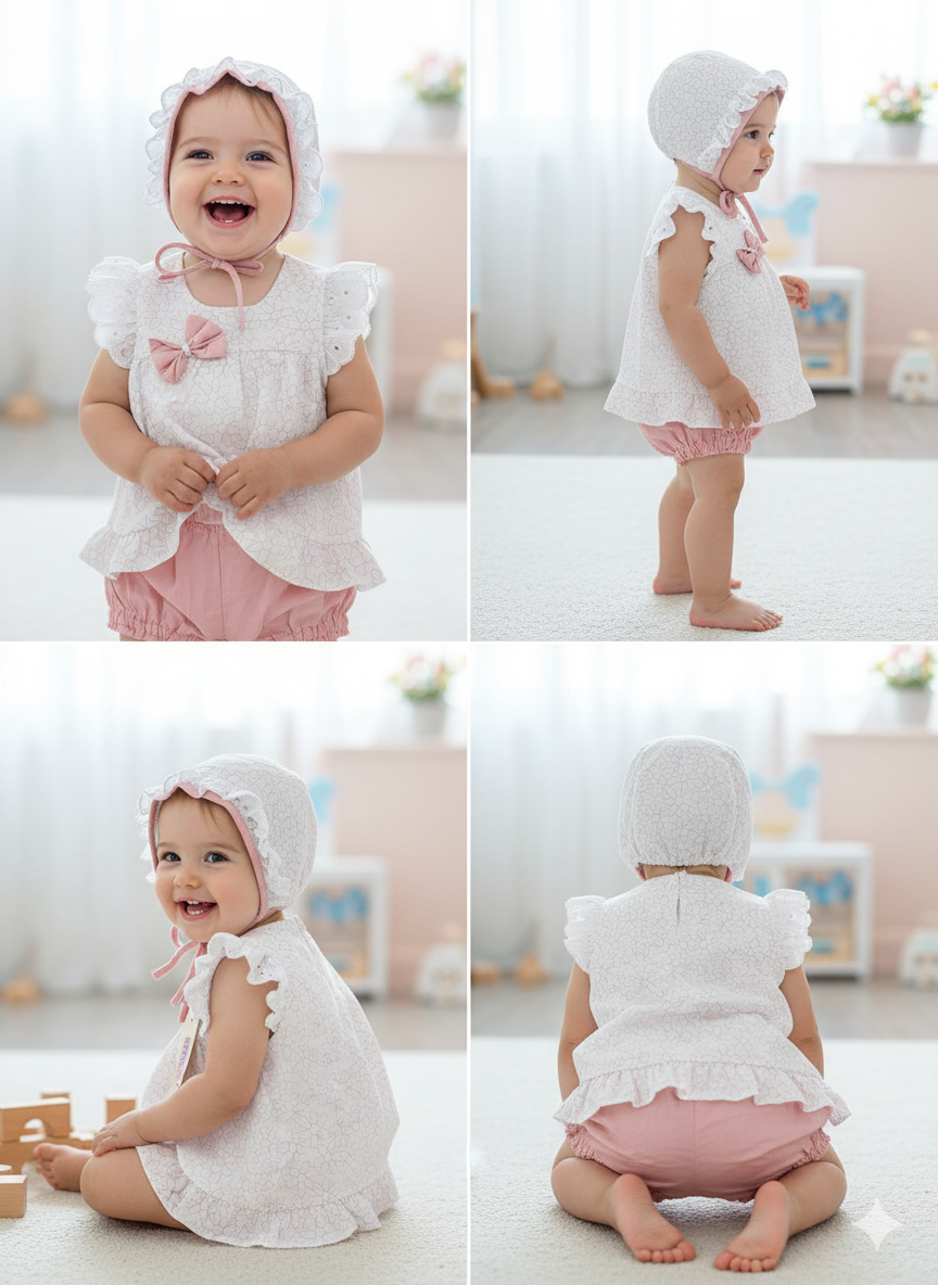 3 PIEZAS BLUSA PANTALONETA Y GORRO