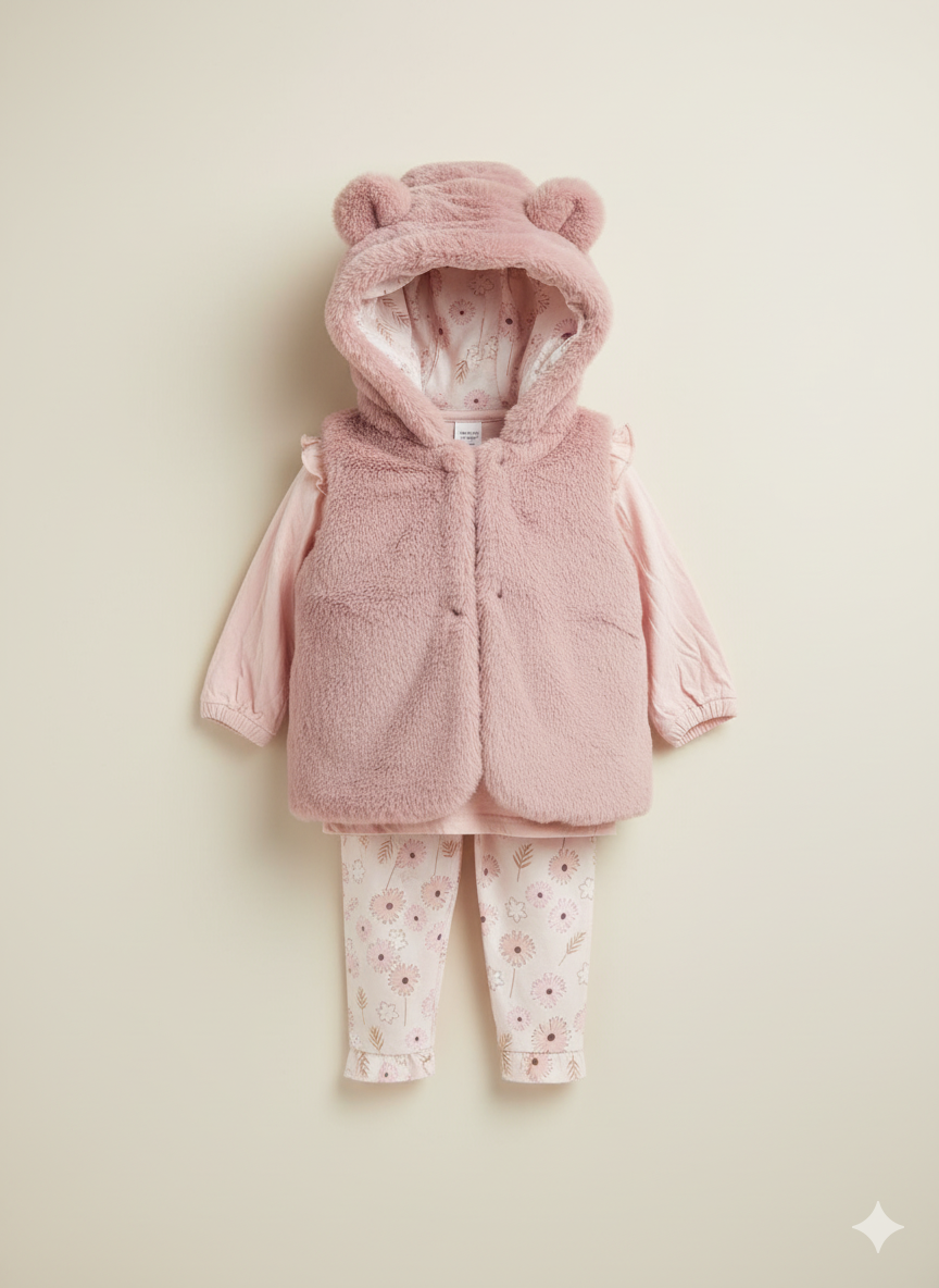 CONJUNTO 3 PIEZAS CHALECO ROSA