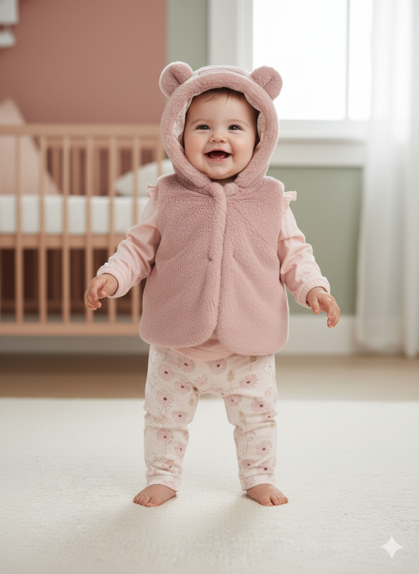 CONJUNTO 3 PIEZAS CHALECO ROSA