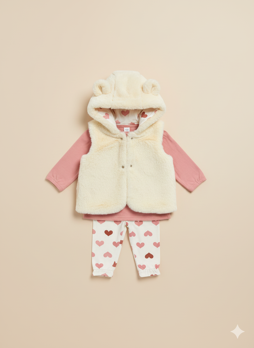 CONJUNTO 3 PIEZAS CHALECO BEIGE