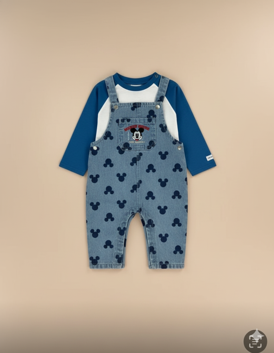 CONJUNTO IMPORTADO OVEROL MICKEY MANGA AZUL