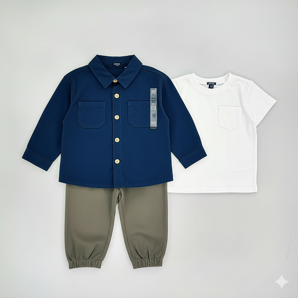 CONJUNTO IMPORTADO 3 PIEZAS CAMISA AZUL
