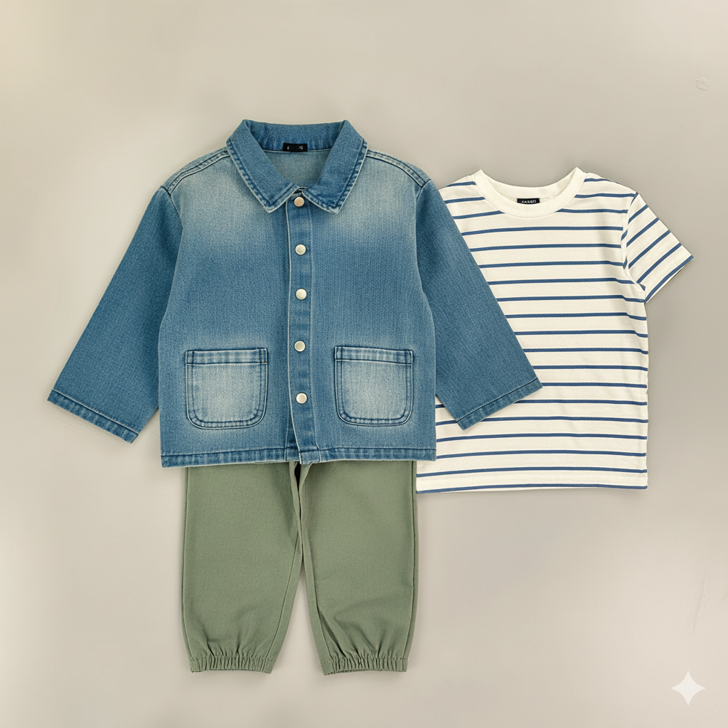 CONJUNTO IMPORTADO 3 PIEZAS CAMISA JEAN