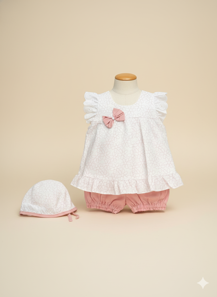 3 PIEZAS BLUSA PANTALONETA Y GORRO