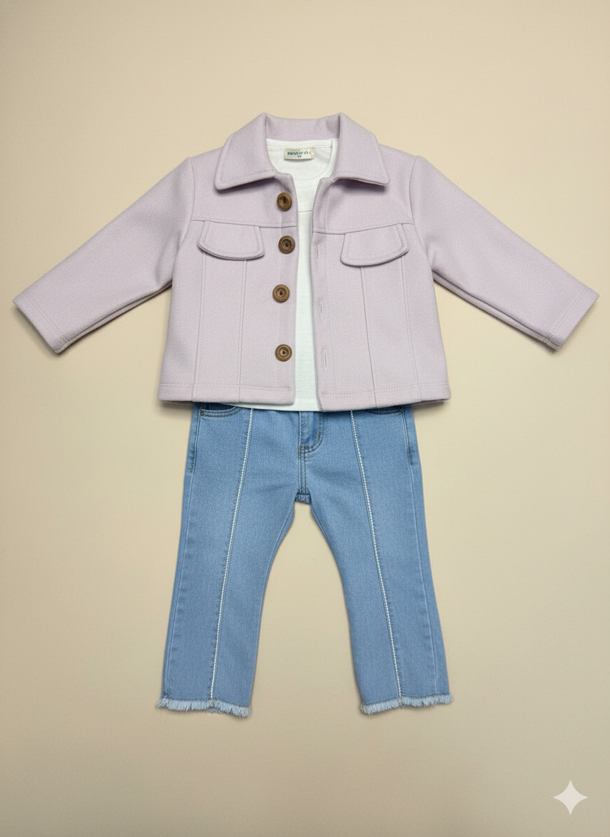 CONJUNTO 3 PIEZAS GABAN JEAN Y BLUSA