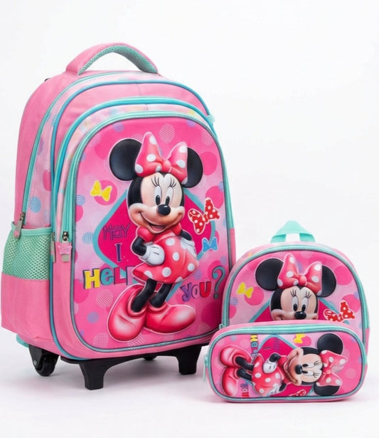 KIT X3 MALETA RUEDAS + CARTUCHERA + LONCHERA MINNIE 3